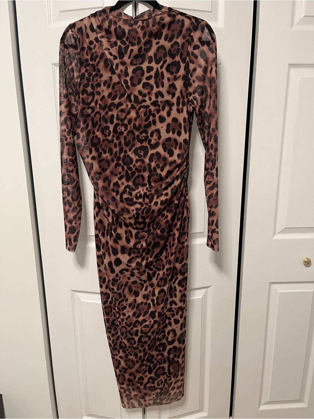 Leopard-print mesh midi dress